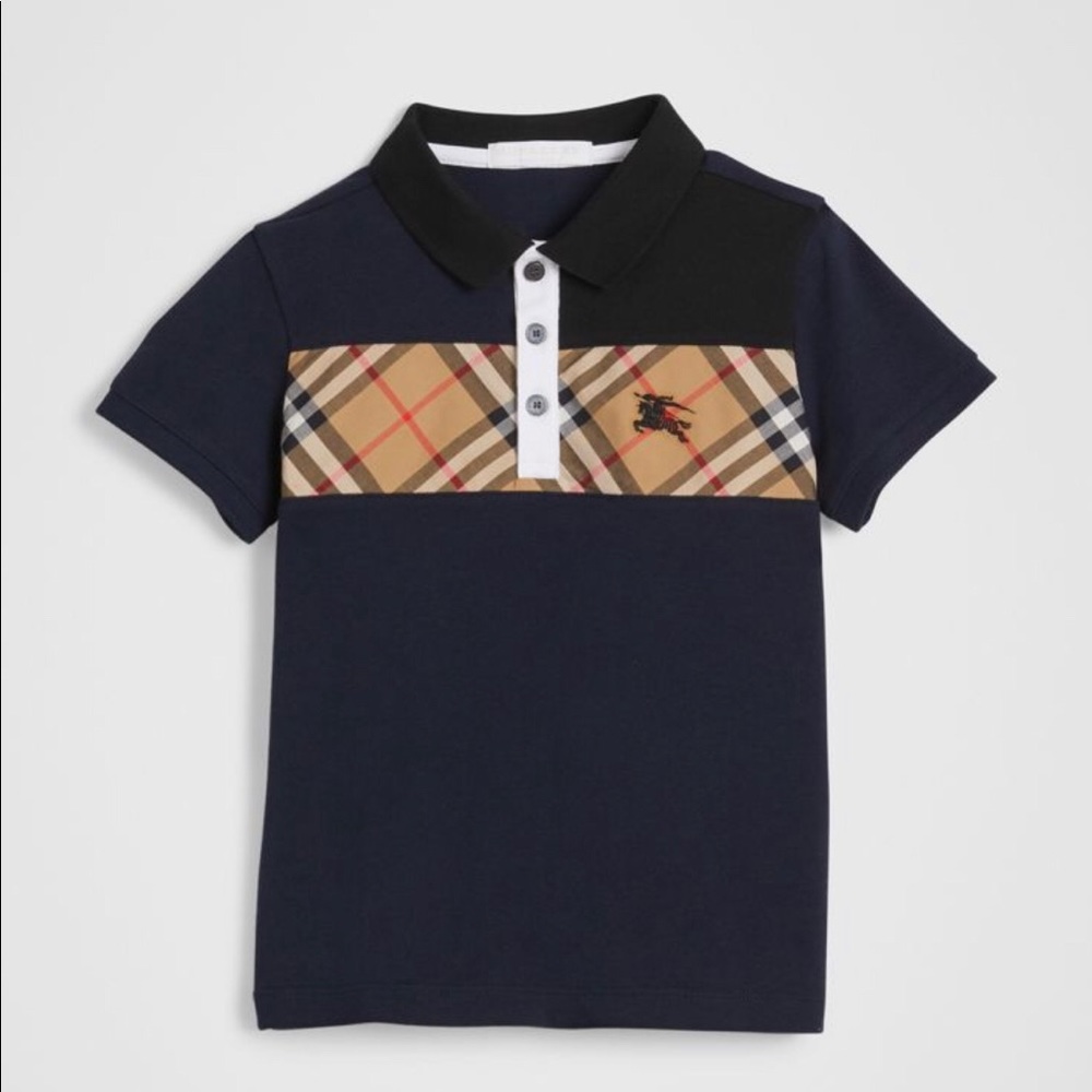 Burberry Vintage Check Panel Cotton Polo Shirt
